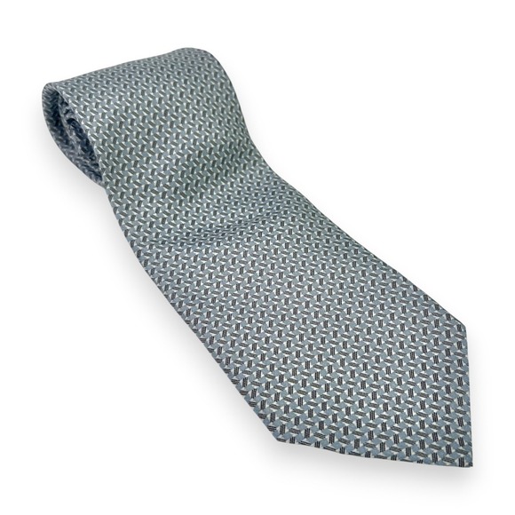 VTG Armani Collezioni Mens Silk Tie 55 x 3.5 Blue Gray Geometric Necktie Italy - Picture 4 of 7